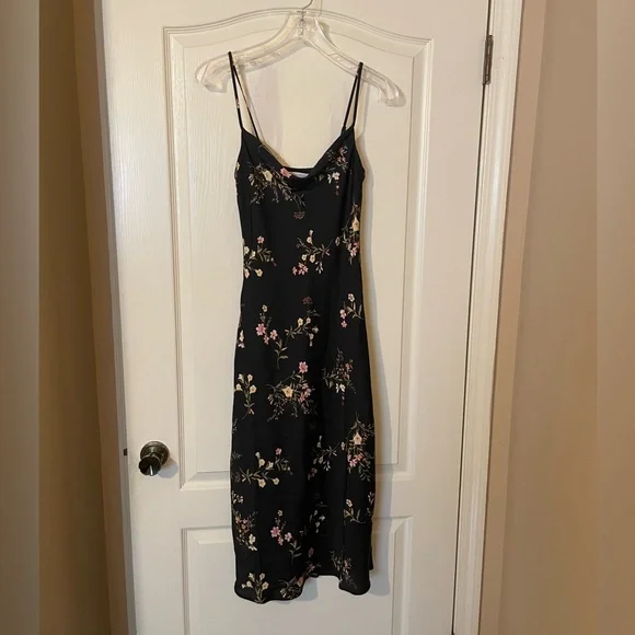 90s Y2k Women’s Black Floral Satin  Coquette Whimsigoth Midi Slip Dress XXS NWT - Picture 6 of 11